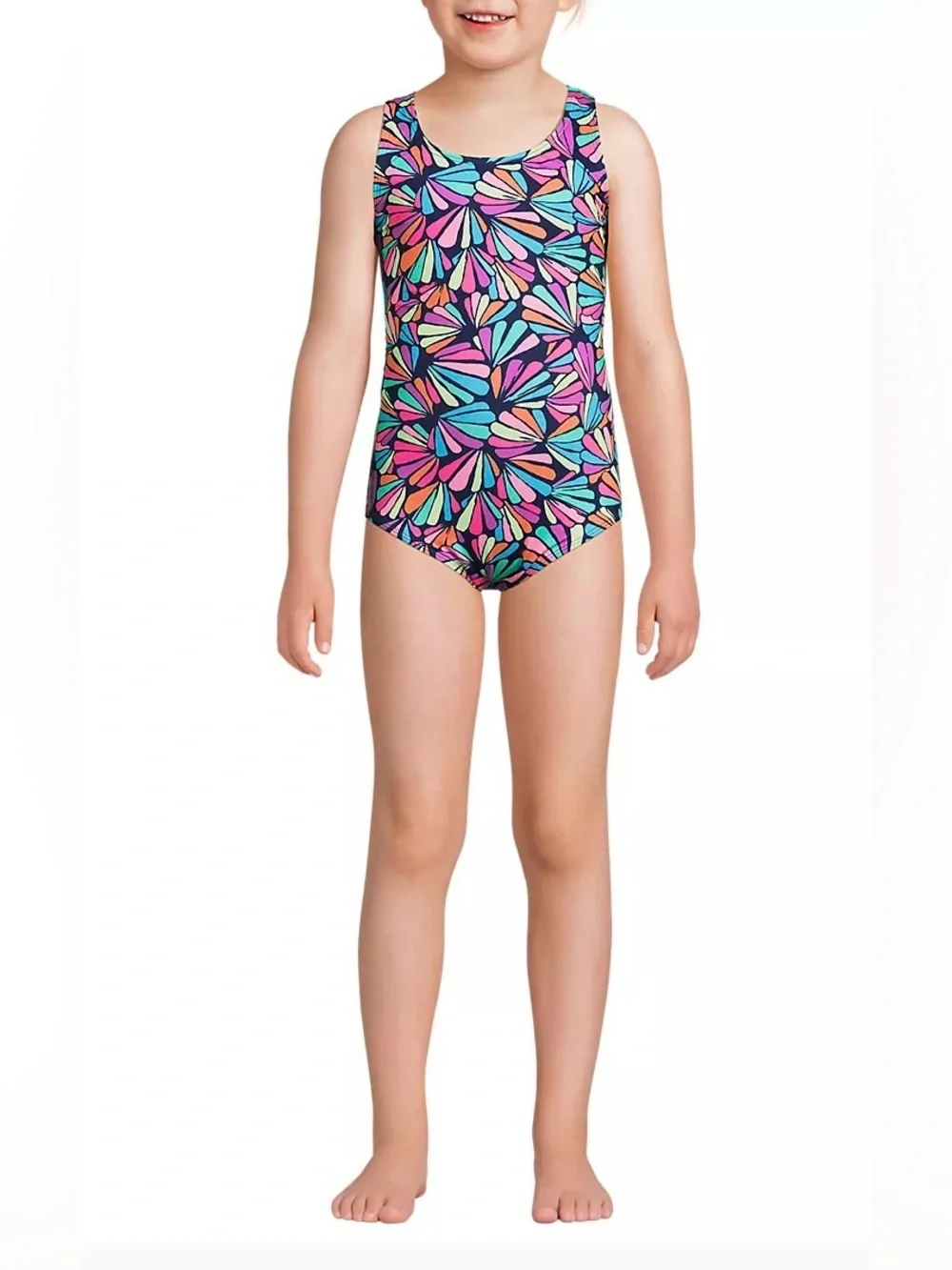 Lands’ End Girls XL 14/16 One Piece Swimsuit Colorful Floral HighClo NWT